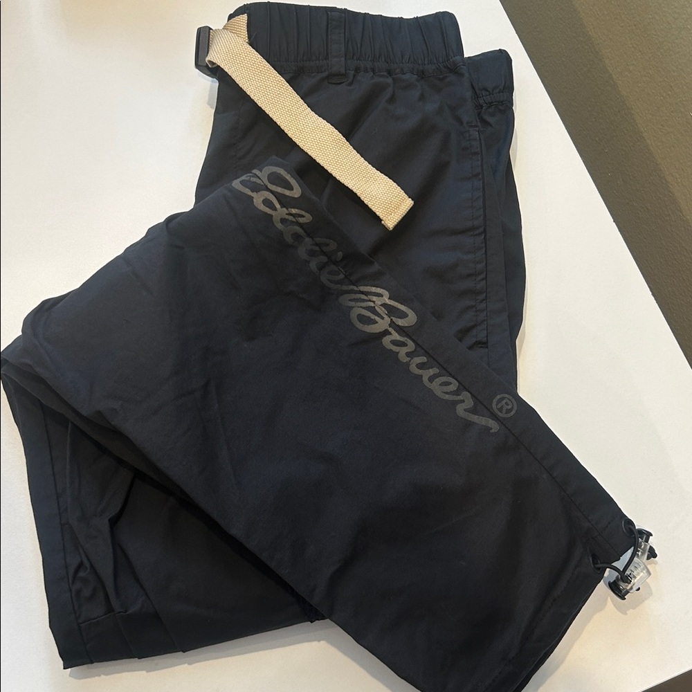 Eddie Bauer Black Cargo Pants with Cream Waist Tie